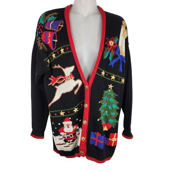 Cotton Collectables Women Cardigan Sweater Holiday Ugly Christmas S Knit Teacher - Picture 1 of 11